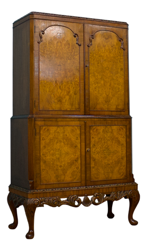 Vintage Queen Anne Style Burr Walnut Drinks Cabinet, 1950s
