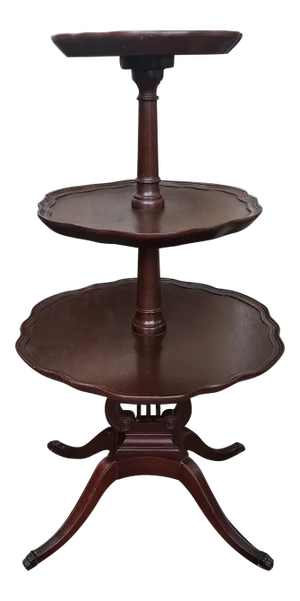 Antique Mersman Mahogany Lyre Base 3 Tier Dumbwaiter Table