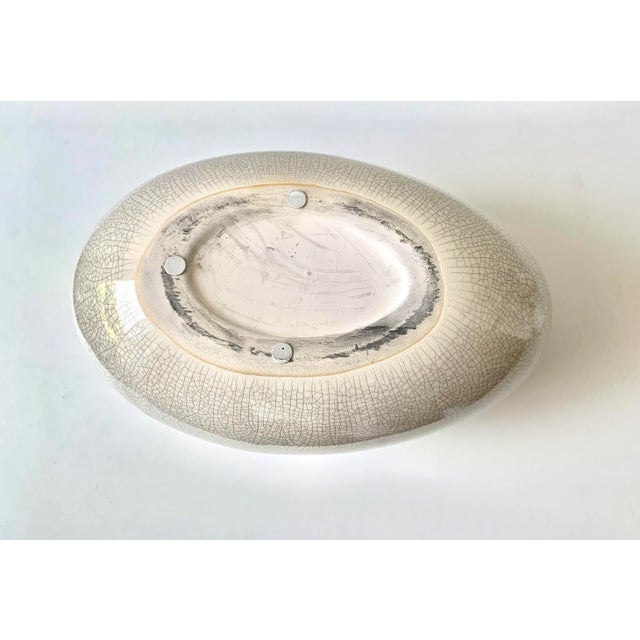 Organic Modern Large Oval Cream Ceramic Vase With Cracked Finish From Europe For Sale - Image 4 of 7