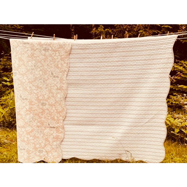 Vintage French Toile & Ticking Stripe Cotton Quilt For Sale - Image 15 of 18
