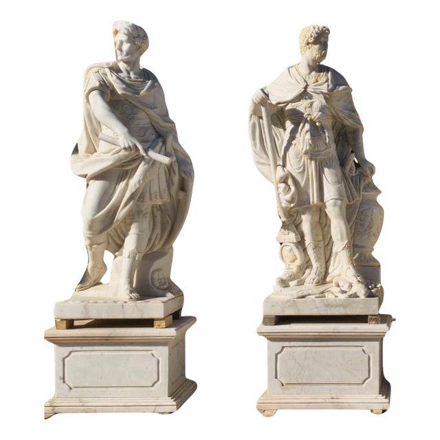Figurative Sculptures, Late 20th Century, Carrara Marble, Set of 2 For Sale