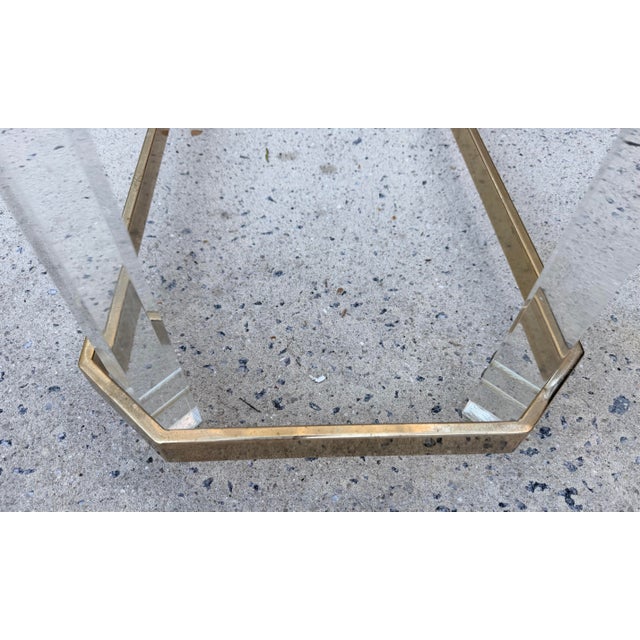Brass Hollywood Regency Console Table Lucite Pillars Brass Frame in the Manner of Charles Hollis Jones For Sale - Image 8 of 17