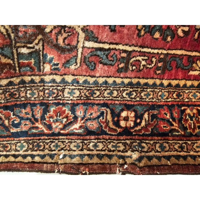 Antique Persian Sarouk Area Rug, Hand-Knotted Wool, Allover Floral Pattern, 3x5, Red & Navy For Sale - Image 4 of 16