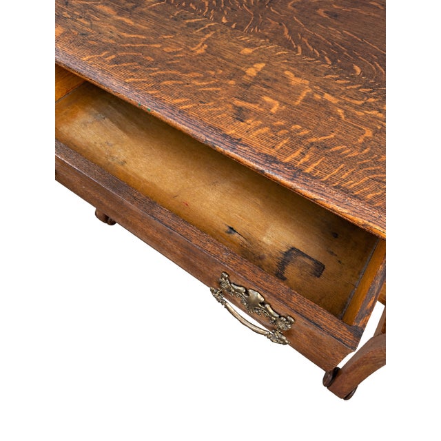 Antique Tiger Oak Library Table For Sale In Portland, OR - Image 6 of 7