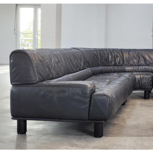 Anthracite Gray Leather DS-18 Modular Sofa attributed to de Sede, Switzerland, 1980s, Set of 3 For Sale - Image 6 of 7