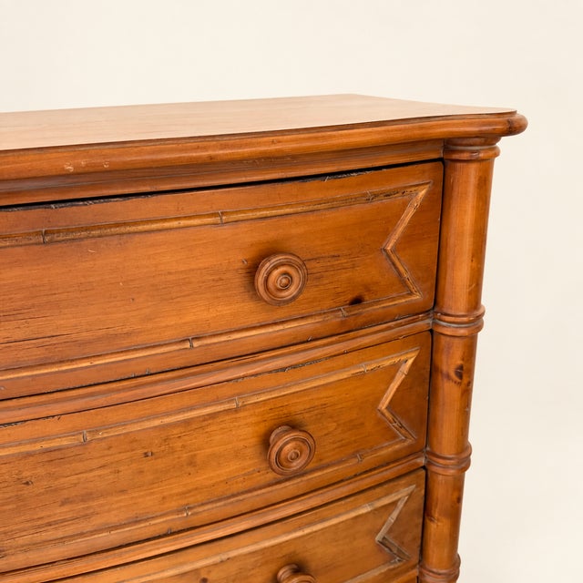 Brown Late 20th Century Ethan Allen Faux-Bamboo Bowfront Chest of Drawers For Sale - Image 8 of 10