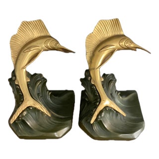 Art Deco Vintage Jennings Bros Brass Marlin/Sailfish Bookends For Sale