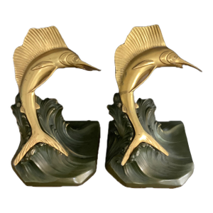 Art Deco Vintage Jennings Bros Brass Marlin/Sailfish Bookends