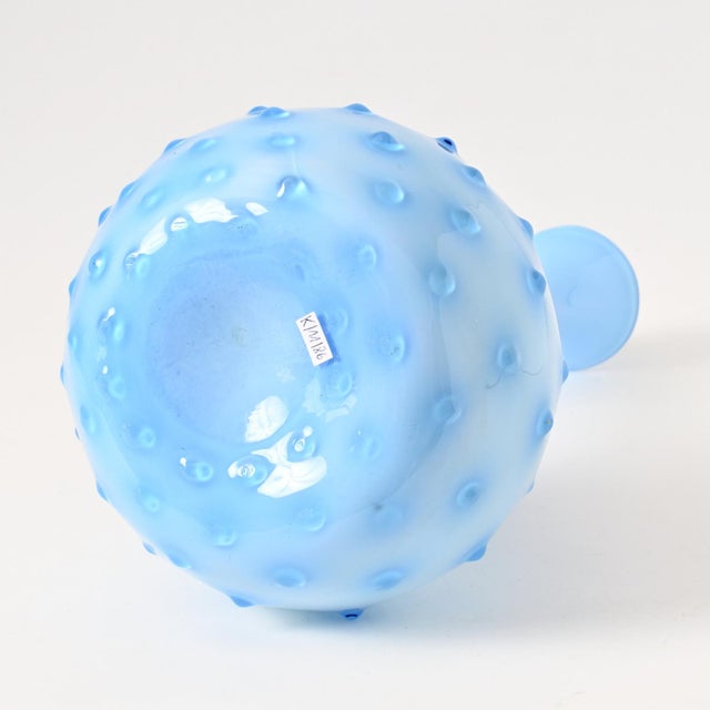 Opaline Blue Glass Hobnail Pattern Vase from Empoli, 1960s For Sale - Image 6 of 10