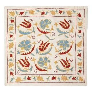 20"x20" Embroidered 100% Silk Cushion. Luxury Pillow Cover. Handmade Toss Pillow For Sale