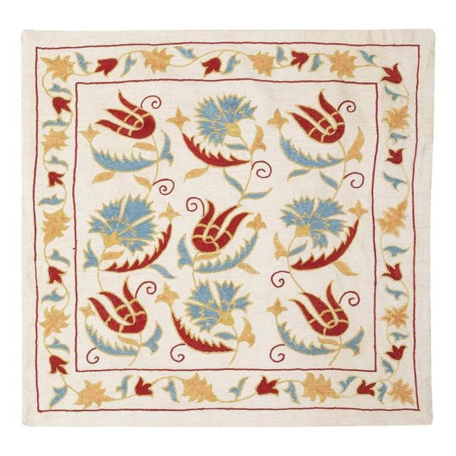 20"x20" Embroidered 100% Silk Cushion. Luxury Pillow Cover. Handmade Toss Pillow For Sale