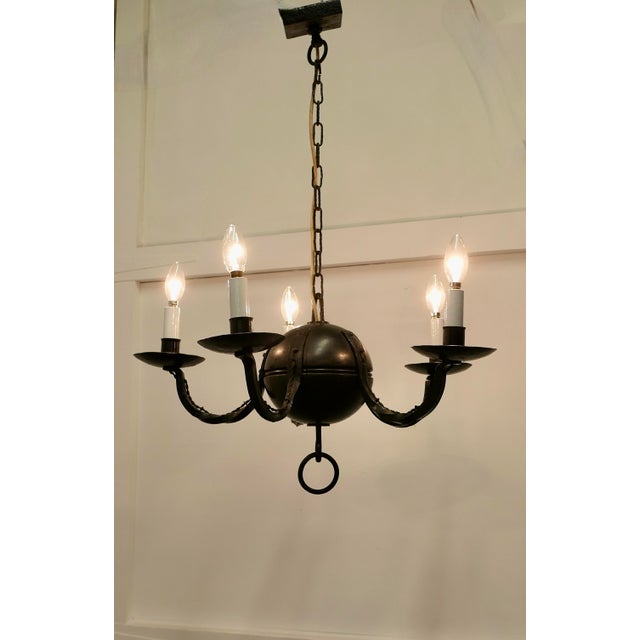 1920s Gothic Iron and Wood Chandelier, 1920s For Sale - Image 5 of 13