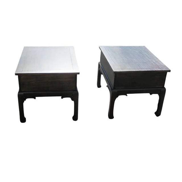 1970s Pair of Asian Style Wood Nightstands For Sale - Image 5 of 6