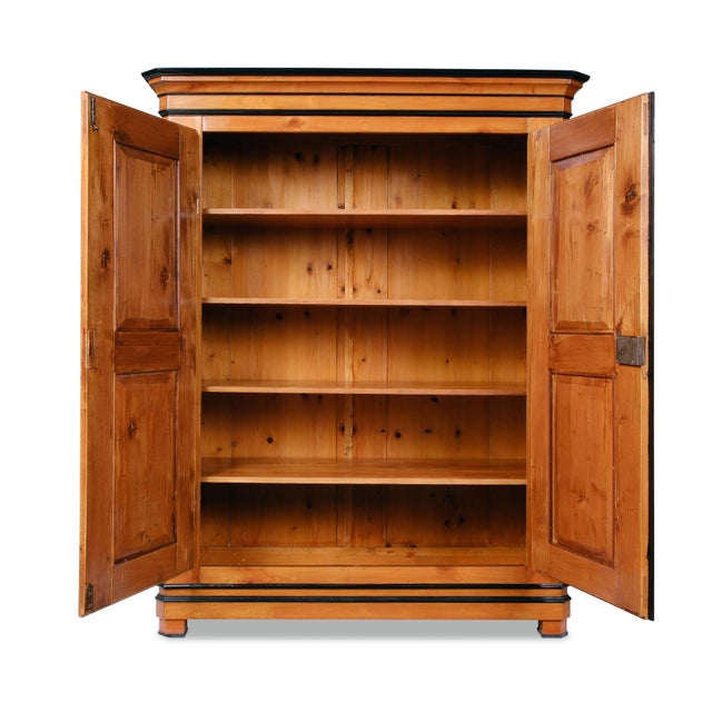 Biedermeier Hallway Wardrobe, circa 1830 Rhineland/Mainz Region Cherry wood with walnut inlay on the doors Ebony...