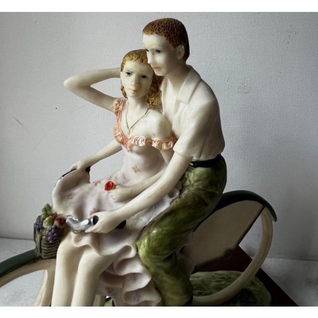 Vintage Italian Art Sculpture Santini Man Woman Romantic Couple Bicycle… For Sale - Image 4 of 18