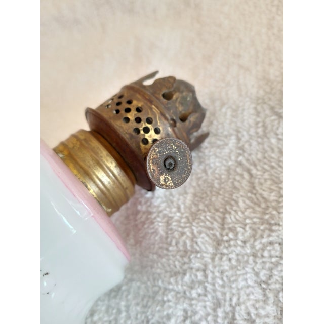Vintage Milk Glass Painted Floral Embossed Miniature Oil Lamp For Sale In Saint Louis - Image 6 of 6