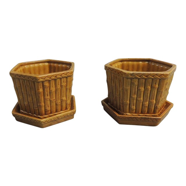Vintage Petite Clay Yellow Color Planters/Pots - Set 0f 2 For Sale