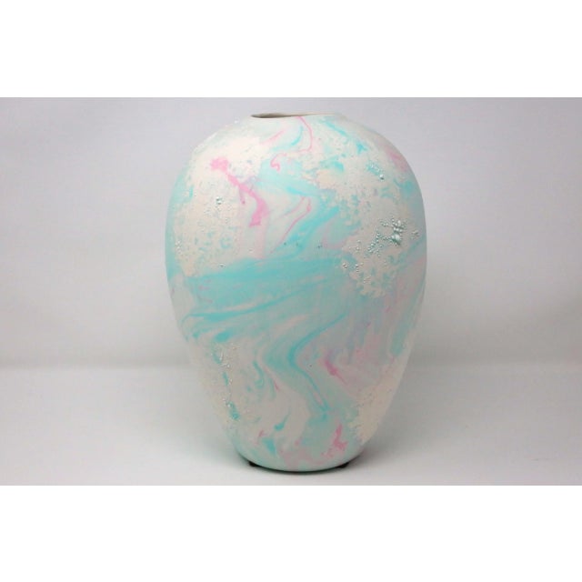 Ceramic 1990's Contemporary Turquoise, Pink and White Ceramic Vase For Sale - Image 7 of 7