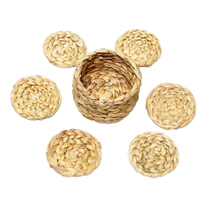 Retro Chunky, Round Seagrass Natural Woven Coaster Set - 7 Pieces