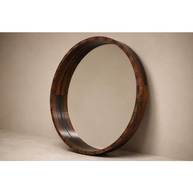 Monumental Brazilian Modern Round Mirror in Rosewood, 1960s For Sale - Image 14 of 15
