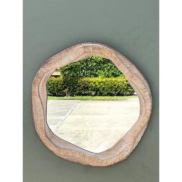 Almond Vintage Textured Woven Rattan Mirror For Sale - Image 8 of 12