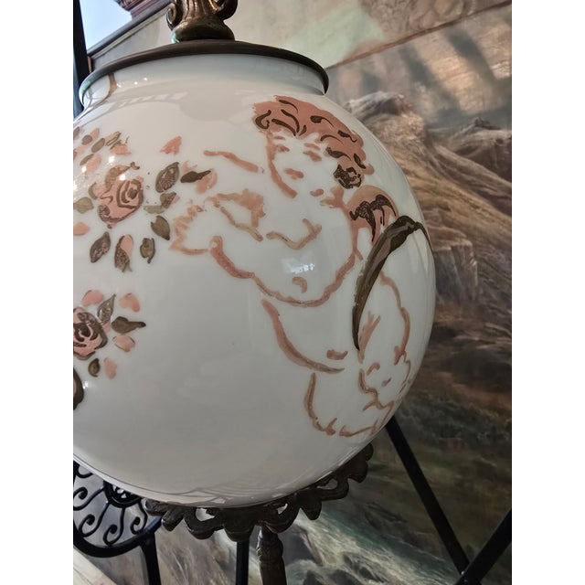 Art Nouveau Vintage Mid Century Cherub Cupid Angels Hanging Light For Sale - Image 3 of 9