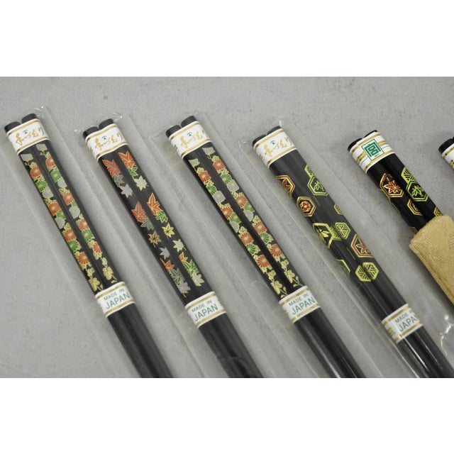Vintage Japanese Oriental Chopsticks W/ 2 Custom Silk Gold Sleeves - 6 Pc Set For Sale - Image 4 of 10