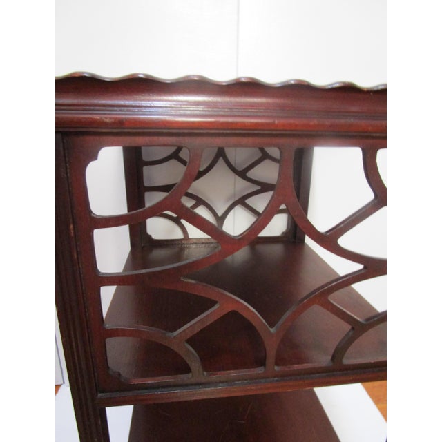 1960s George III Chinoiserie Style Mahogany Three-Tier End Table Shelf For Sale - Image 4 of 5
