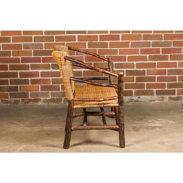 Wood Vintage Old Hickory Hoop Settee with Woven Rattan Back and Seat For Sale - Image 7 of 12