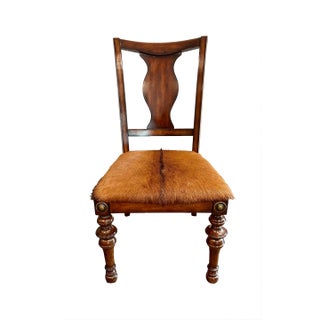 Vintage Solid Wood Chair With Exotic Animal Hair on Hide Seat For Sale