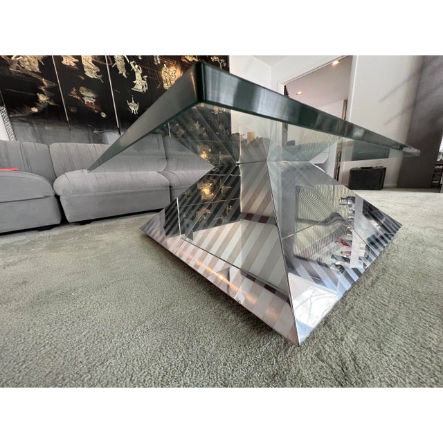Chrome 1980s Postmorden Chrome Mirrored Pyramid Coffee Table For Sale - Image 8 of 12