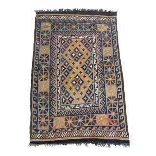 Vintage Afghan Handmade Kilim Rug | 3'4"x5'1" Ft Tribal Geometric Wool Accent Carpet For Sale