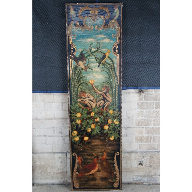 Late 20th Century Maitland Smith Hand Painted Monkey Landscape Crackled Coromandel Wall Panel - Set of 2 For Sale - Image 11 of 16