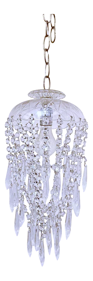 Vintage 1960s Parachute Chandelier With Hand Cut Glass Dome