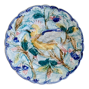 Antique Bird Plate in Wasmüel Majolica, 1880