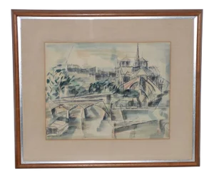 Riva Helfond (American, 20thc.) Notre-Dame De Paris Cathedral Watercolor C.1954