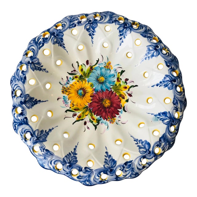 Hand-Painted Reticulated Platter Made in Portugal For Sale