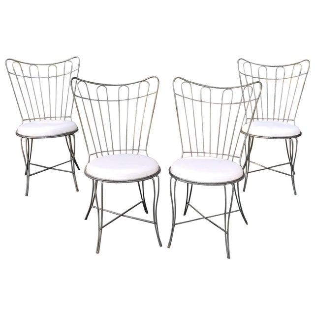 Salterini Brushed Steel Wire Frame Garden Patio Dining Chair Set Of 4 Chairish