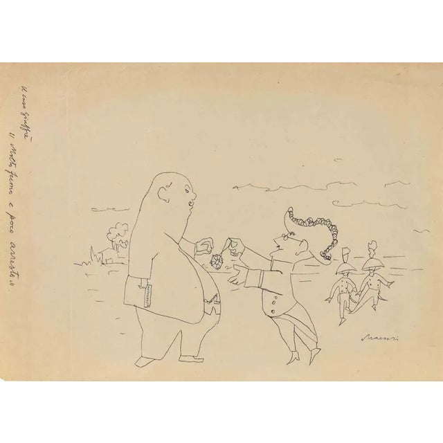 Pen drawing realized by Mino Maccari in 1960s. Hand signed lower right. Very good condition. This piece is attributed to...