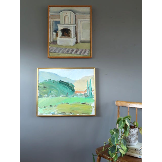 1968 Mid-Century Modern 'The Fireplace' Vintage Swedish Expressive Interior Oil Painting, Framed For Sale - Image 13 of 13