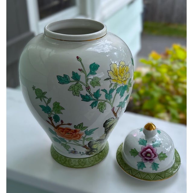 Chinoiserie Floral Lidded Temple Jar, Andrea by Sadek - 15 Inches For Sale - Image 12 of 18