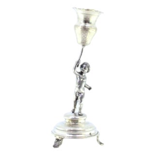 Silver Toothpick Holder with Gilded Putti Chalice on Guilloche Plinth For Sale