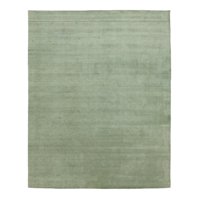 Apadana's Modern Gabbeh Hand-Loom Wool Area Rug in Muted Sage Green For Sale