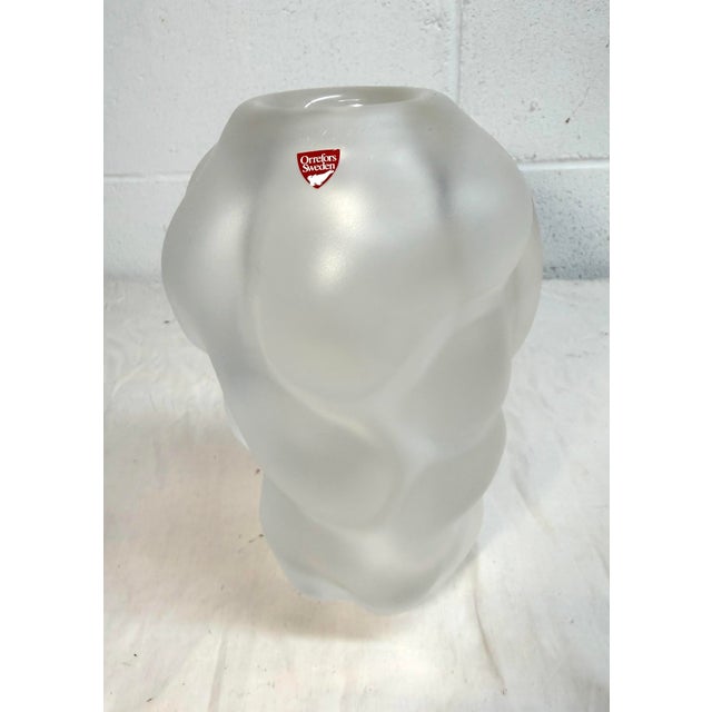 Mid-Century Modern Handmade Per Sundberg for Orrefors Organic Form Frosted Art Glass Crystal Vase For Sale - Image 3 of 12