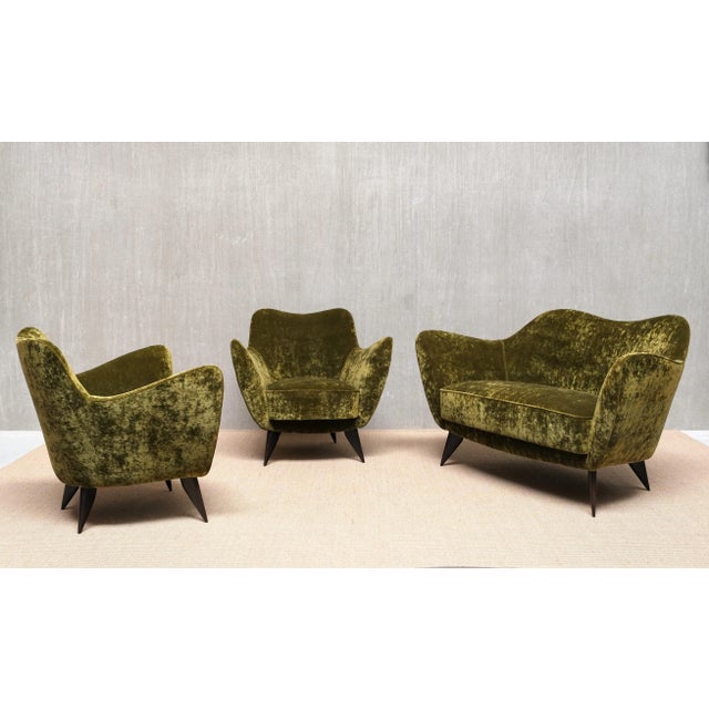 Perla Armchairs in Green Velvet by Giulia Veronesi for ISA Bergamo, 1950s, Set of 2 For Sale - Image 4 of 17