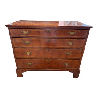 19th Century Antique George III Style Burled Walnut Chest of Drawers For Sale