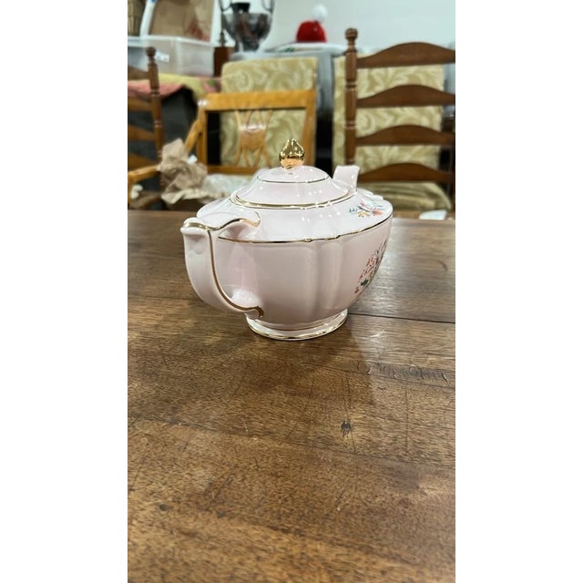 Traditional Vintage Soft Pink Floral Porcelain Teapot For Sale - Image 3 of 5