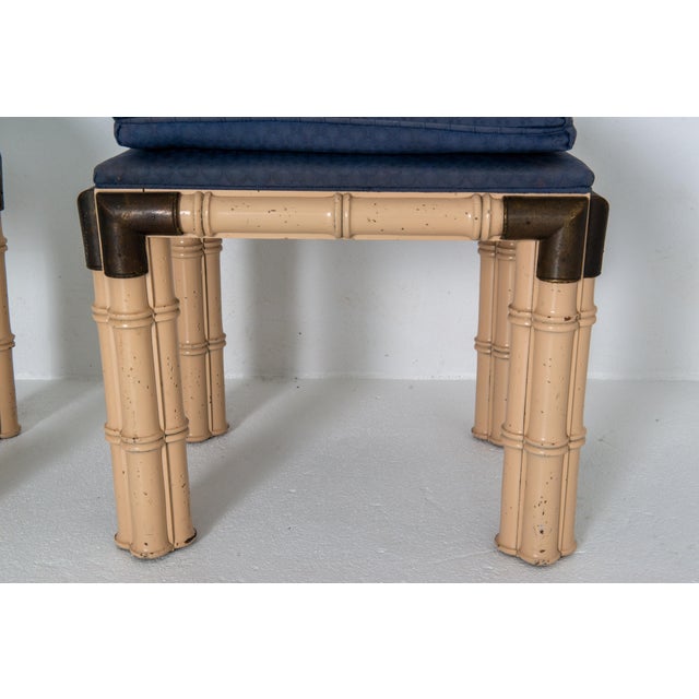 Billy Baldwin Style Mid-Century Modern Faux Bamboo & Brass Upholstered Benches 1960s For Sale - Image 9 of 13