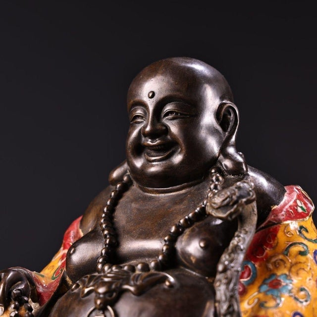 Late 19th Century Late 19th Century Cloisonné Enamel Maitreya Buddha Statue, 3.1kg For Sale - Image 5 of 10