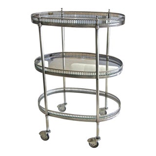 1950’s French Oval Silver Plated 3 Tier Bar Cart For Sale